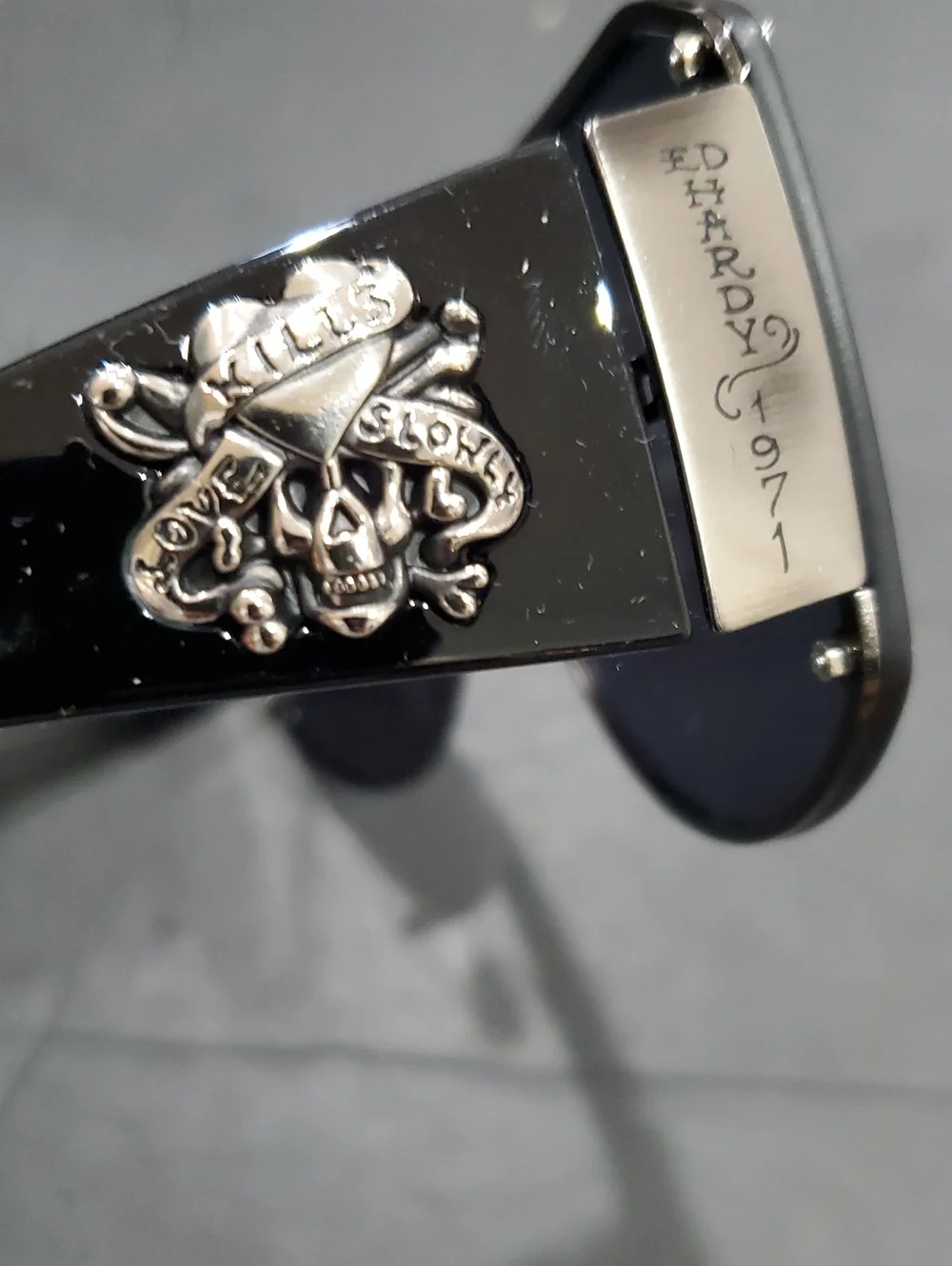 Ed Hardy Fatal Attraction love kills slowly 1971 emblem black shield sunglasses